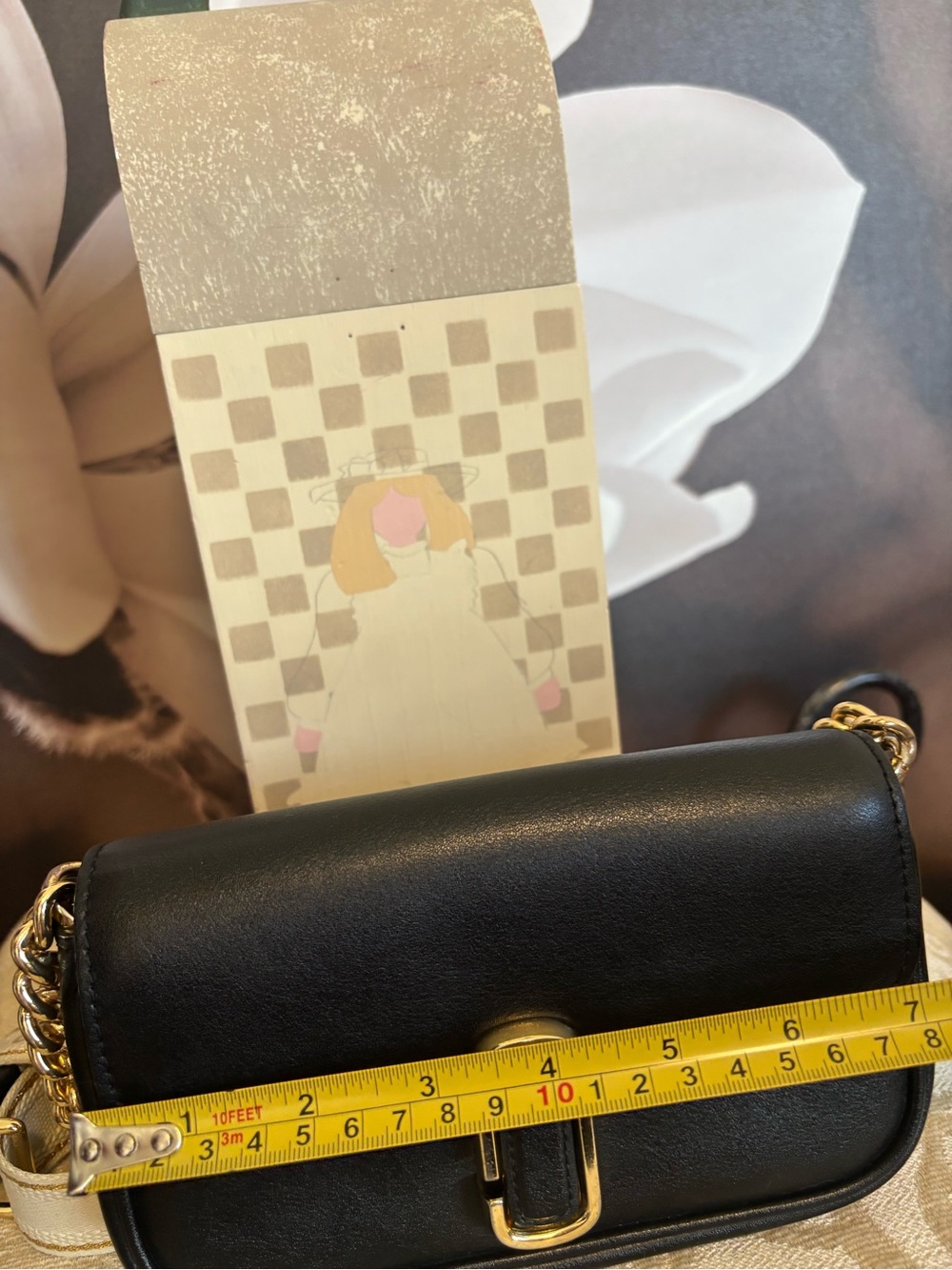 Marc Jacobs Black Leather Crossbody with Gold Chain and Branded Cream Strap - Picture 11 of 13